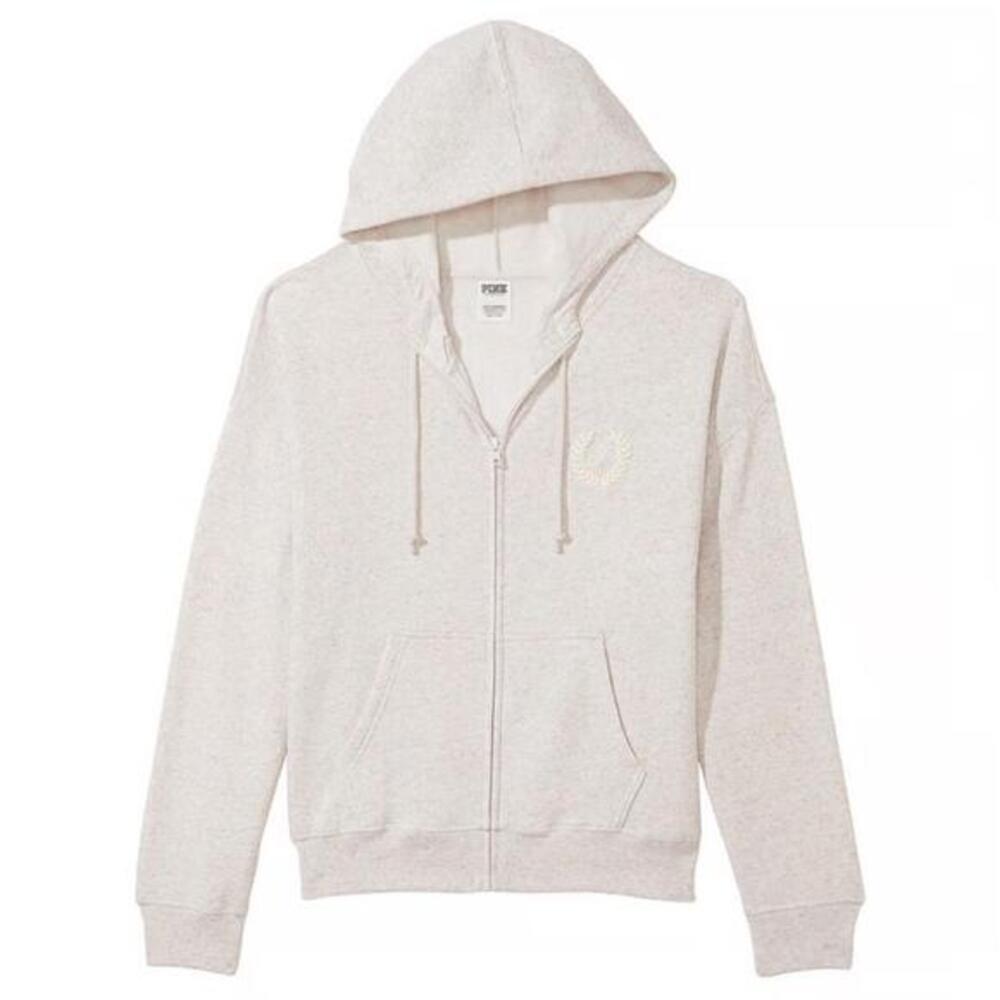 PINK Victoria’s Secret Everyday Fleece Relaxed Heather Beige Full Zip Hoodie